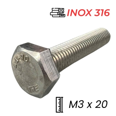 Bulong Inox 316 DIN933 M3x20